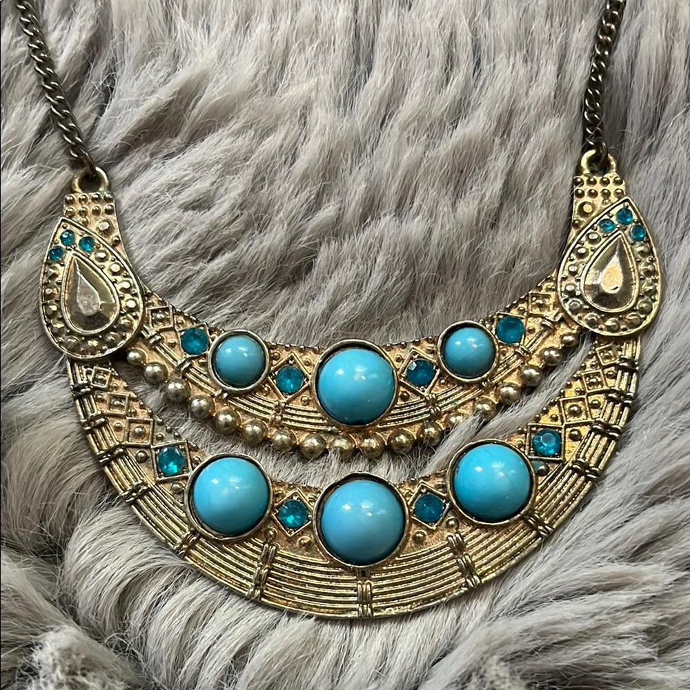 TOPSHOP Blue and Gold tone Modern Necklace Collection